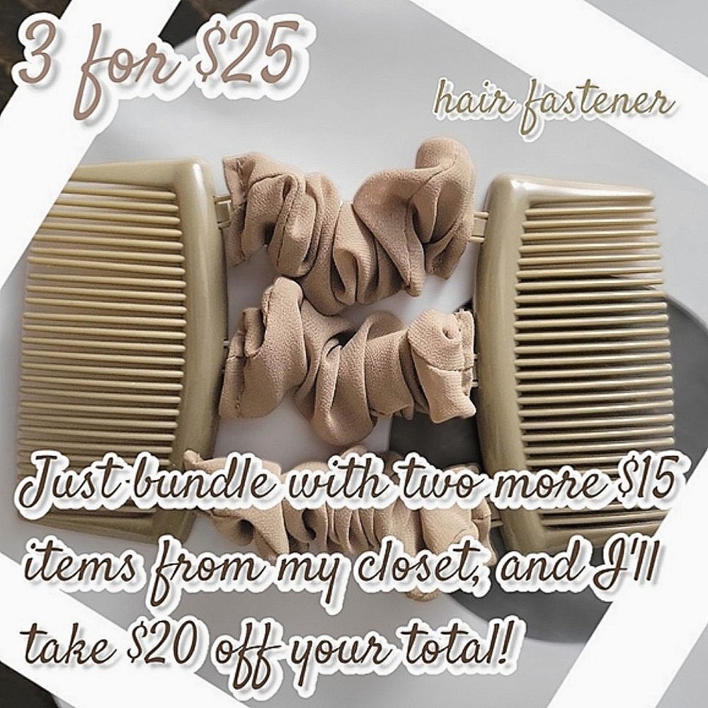 Vtg 90s beige double-comb scrunchie hair fastener